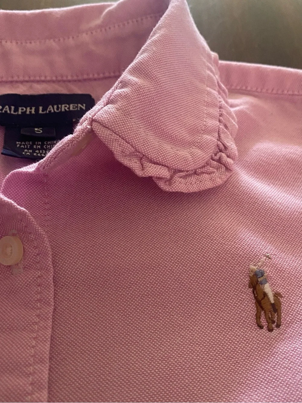 Ralph Lauren Oxford Pink Ruffle Collar Button-Down Shirt